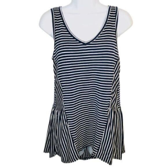 Modcloth Stripe Ruffle Tank Top In Every Direction Knit Navy Blue Cream White S - Picture 4 of 12